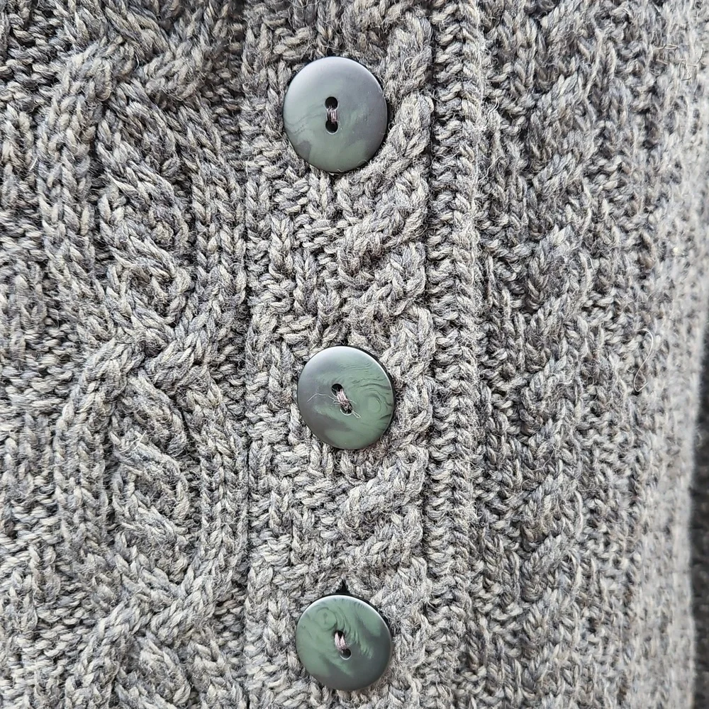 Aran Craft Cardigan | Large  Collar | Forest Green | Button Up | Pockets Size S - Picture 6 of 16